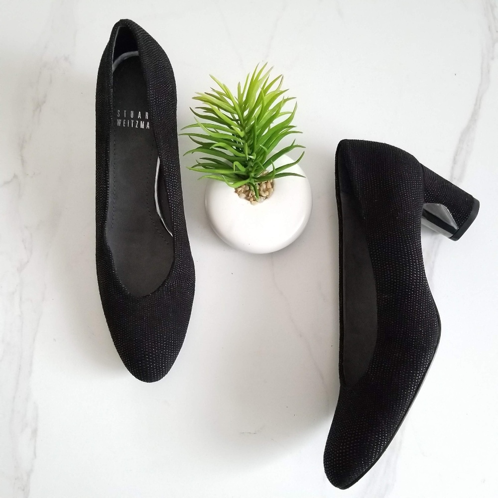 STUART WEITZMAN Solar Pumps Black Goose Bump Nappa